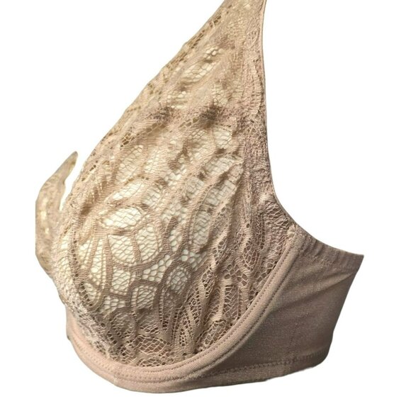 Glamorise Lace Underwire Bra 34DD Beige Nude Sheer Floral Lingerie Wonderwire - Picture 4 of 9
